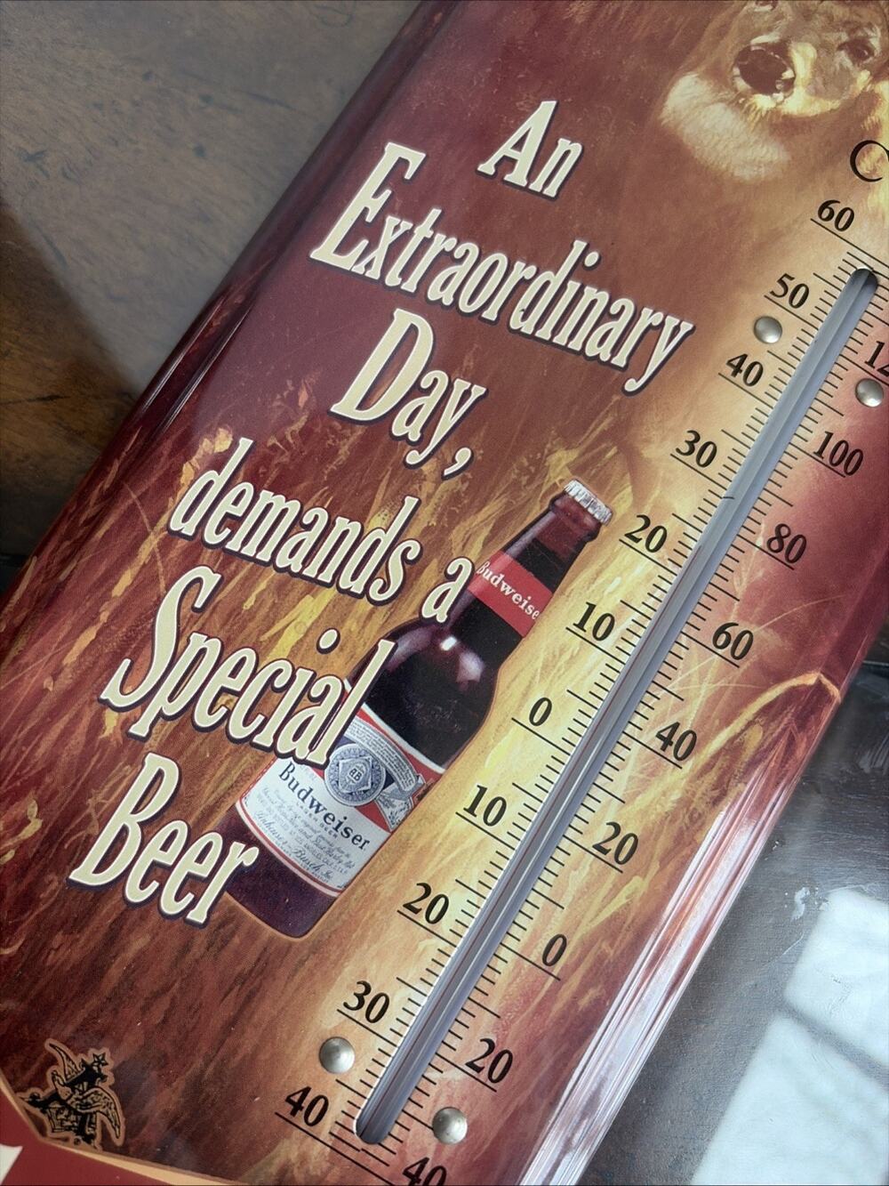 2007 Budweiser Thermometer 17" Deer Metal Sign Man Cave Bud Beer